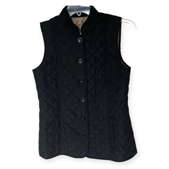 J. Jill Heritage Black Quilted Button Closure Fully Lined Vest Size Small - Picture 1 of 12